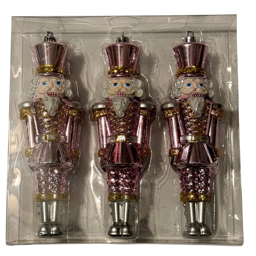 Hobby Lobby Blush Pink Glass Nutcracker Ornaments 3pc Set 170mm HL9203190 Gold